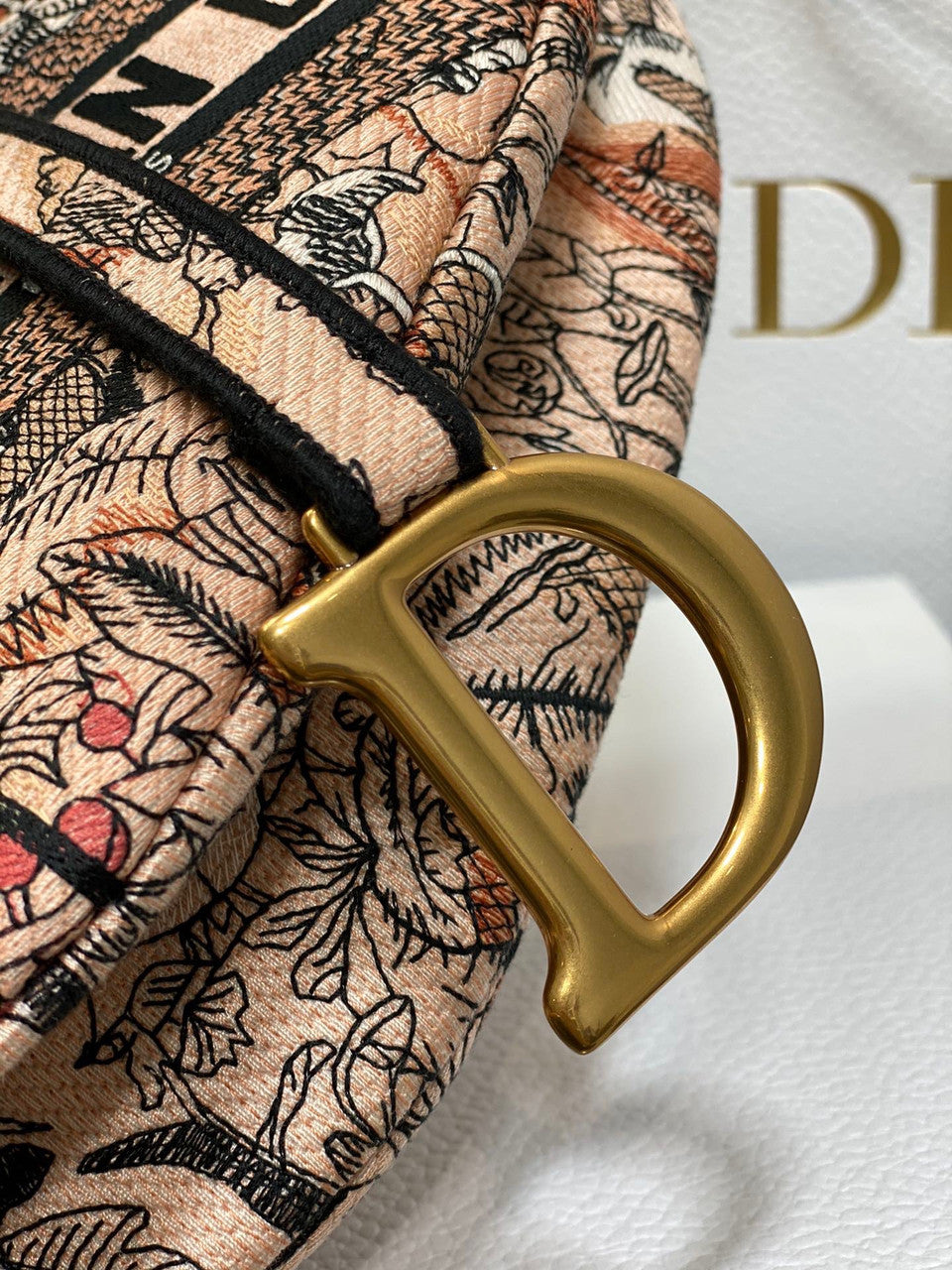 Christian Dior SADDLE BAG Pink Denim Multicolor Dior Jardin Magique Embroidery