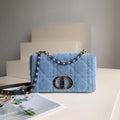 Christian Dior SMALL DIOR CARO BAG Blue Macrocannage Linen