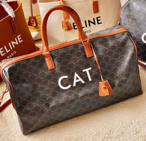 CELINE TRAVEL 50 IN TRIOMPHE CANVAS WITH CAT PRINT TAN