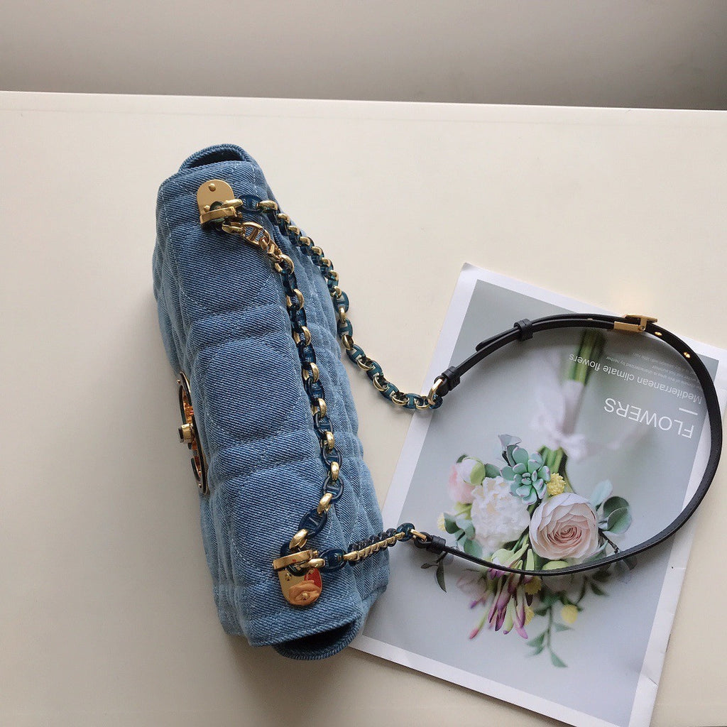 Christian Dior SMALL DIOR CARO BAG Blue Macrocannage Linen