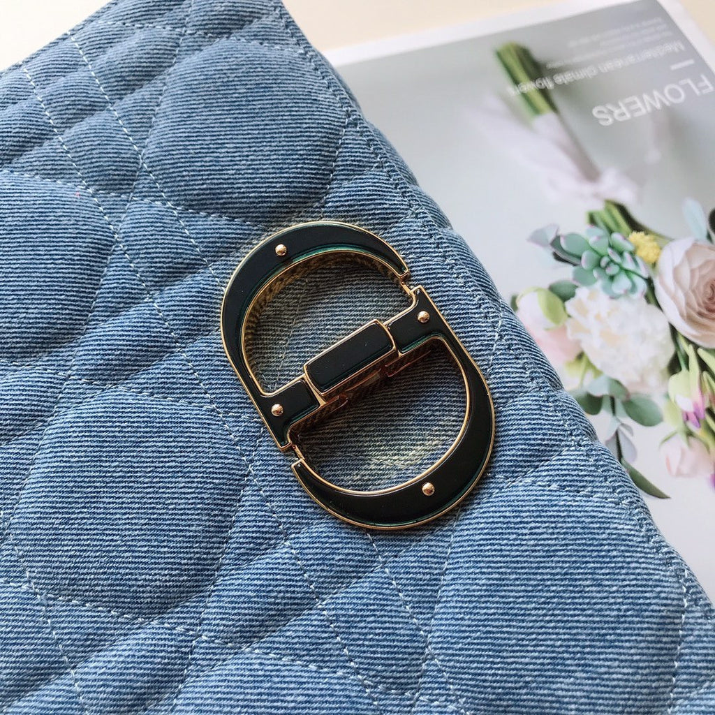 Christian Dior SMALL DIOR CARO BAG Blue Macrocannage Linen