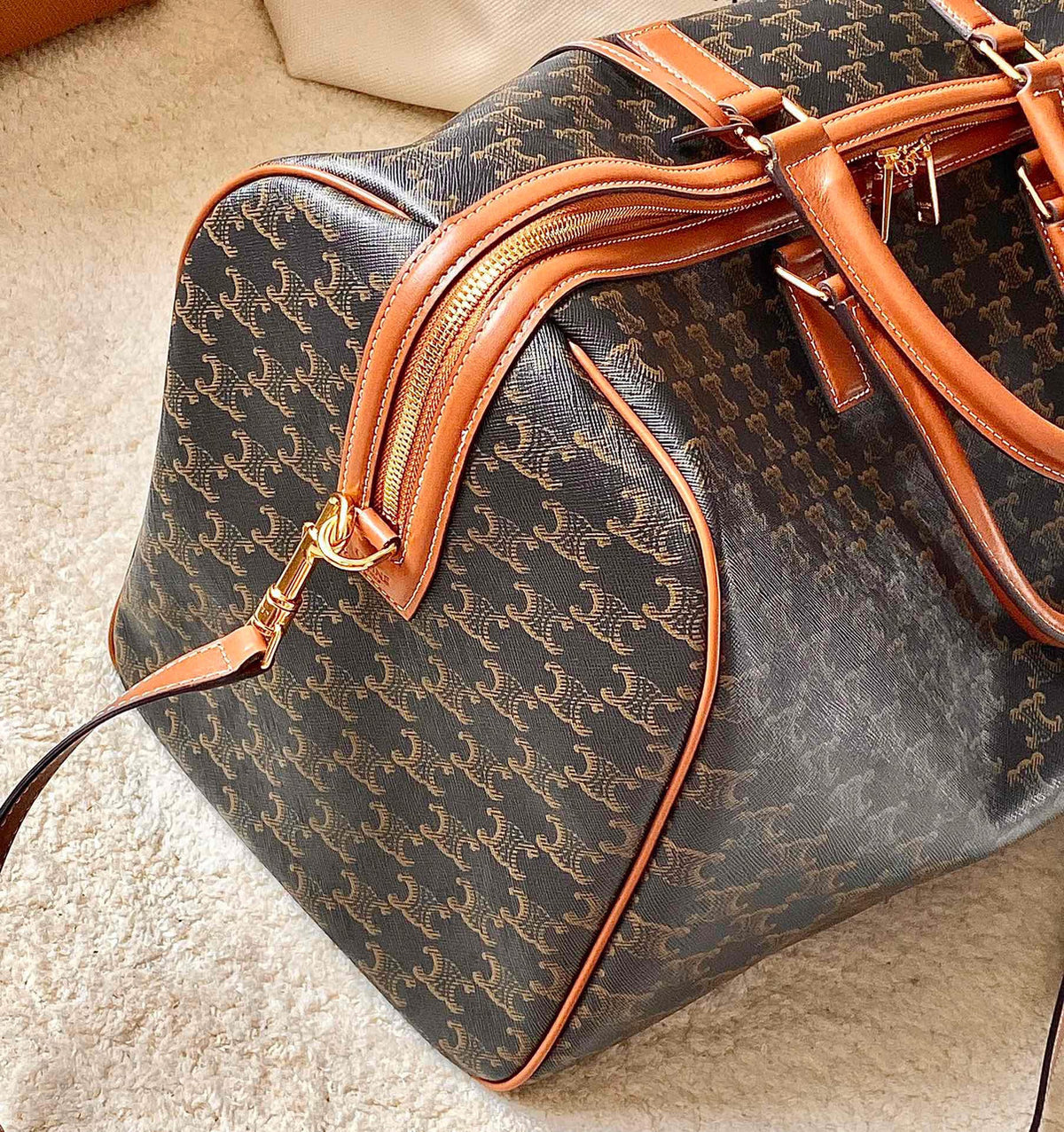 CELINE TRAVEL 50 IN TRIOMPHE CANVAS WITH CAT PRINT TAN