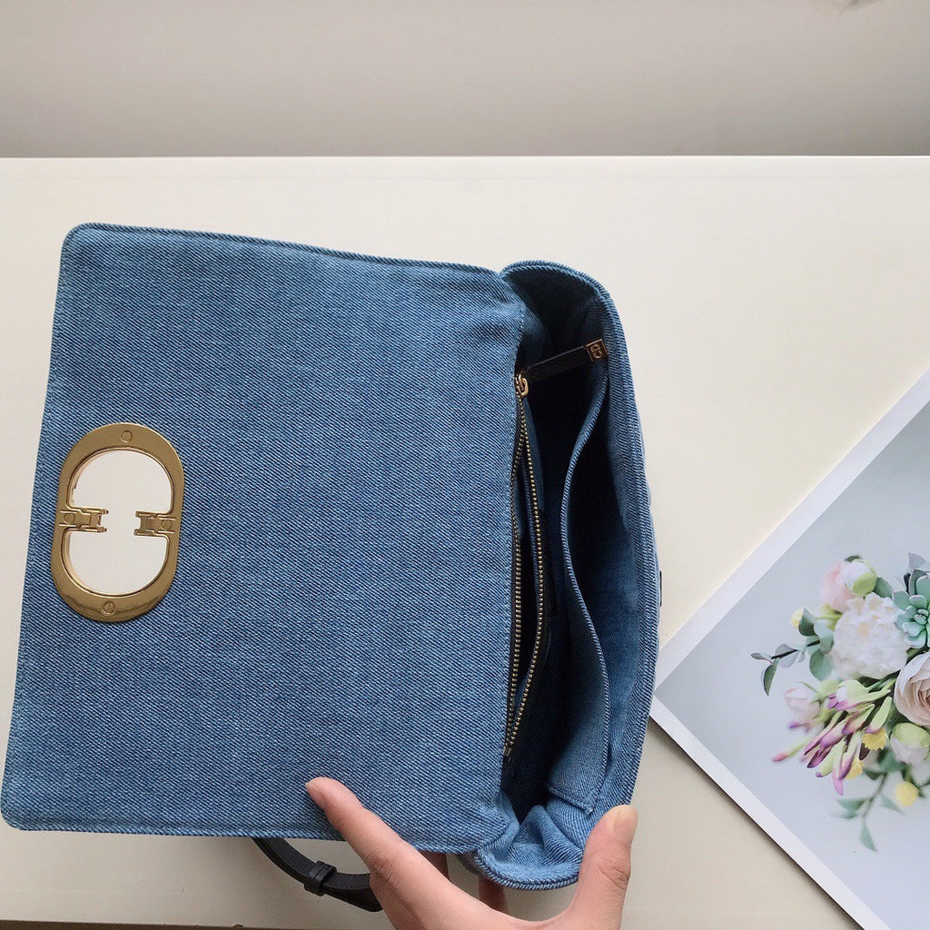 Christian Dior SMALL DIOR CARO BAG Blue Macrocannage Linen