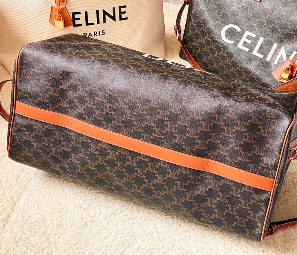 CELINE TRAVEL 50 IN TRIOMPHE CANVAS WITH CAT PRINT TAN