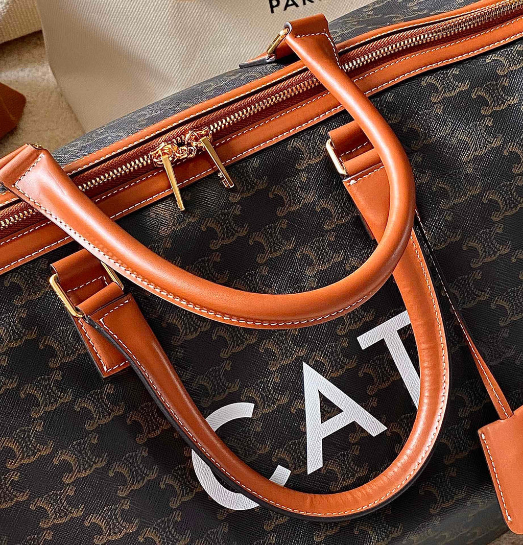 CELINE TRAVEL 50 IN TRIOMPHE CANVAS WITH CAT PRINT TAN