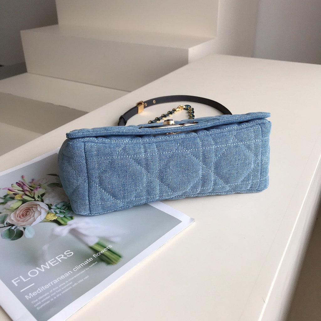 Christian Dior SMALL DIOR CARO BAG Blue Macrocannage Linen