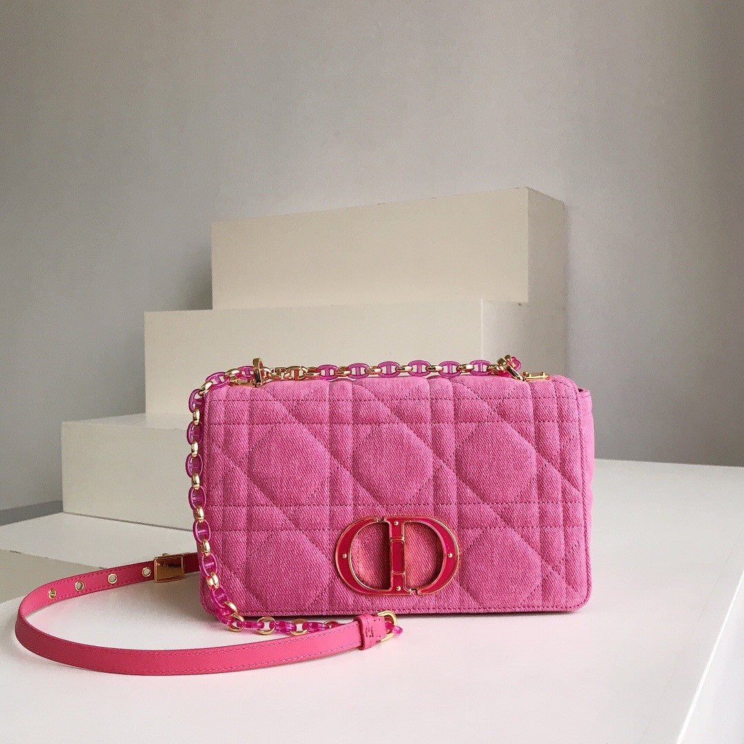 Christian Dior SMALL DIOR CARO BAG Rose  Macrocannage Linen