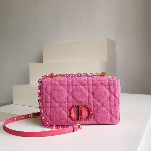 Christian Dior SMALL DIOR CARO BAG Rose  Macrocannage Linen