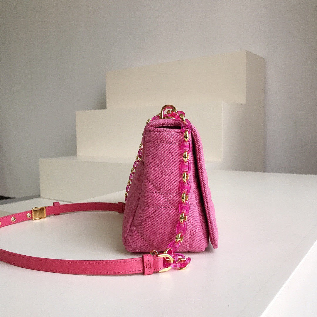 Christian Dior SMALL DIOR CARO BAG Rose  Macrocannage Linen