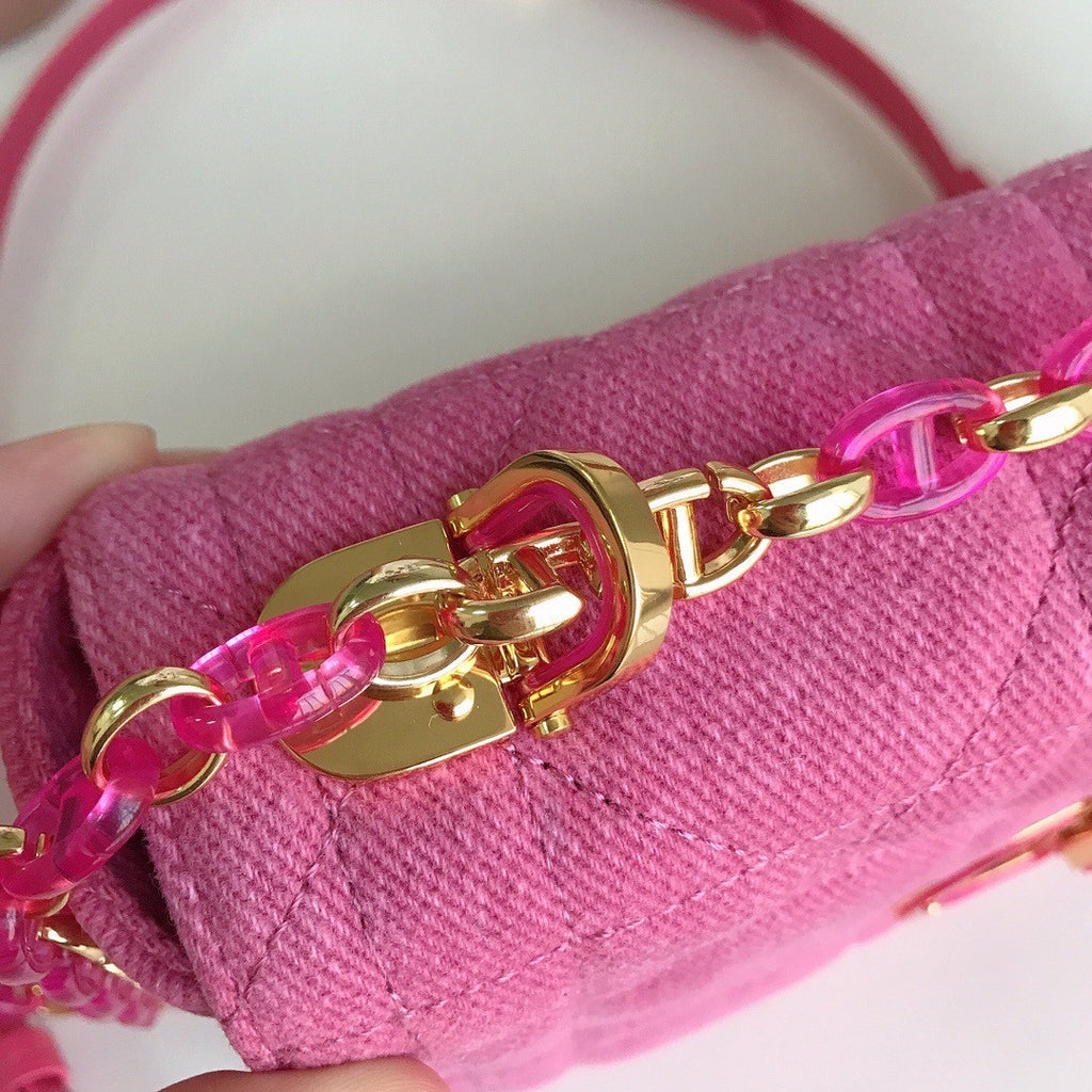 Christian Dior SMALL DIOR CARO BAG Rose  Macrocannage Linen