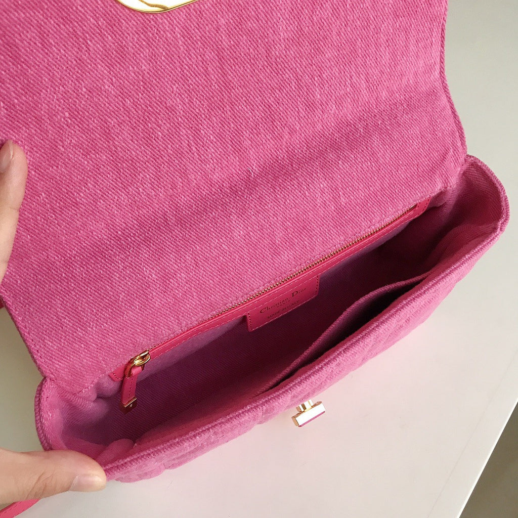 Christian Dior SMALL DIOR CARO BAG Rose  Macrocannage Linen