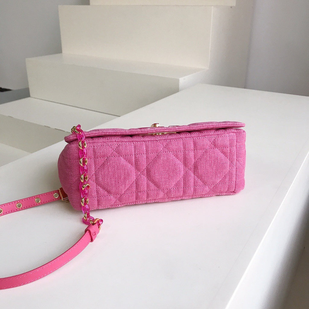 Christian Dior SMALL DIOR CARO BAG Rose  Macrocannage Linen