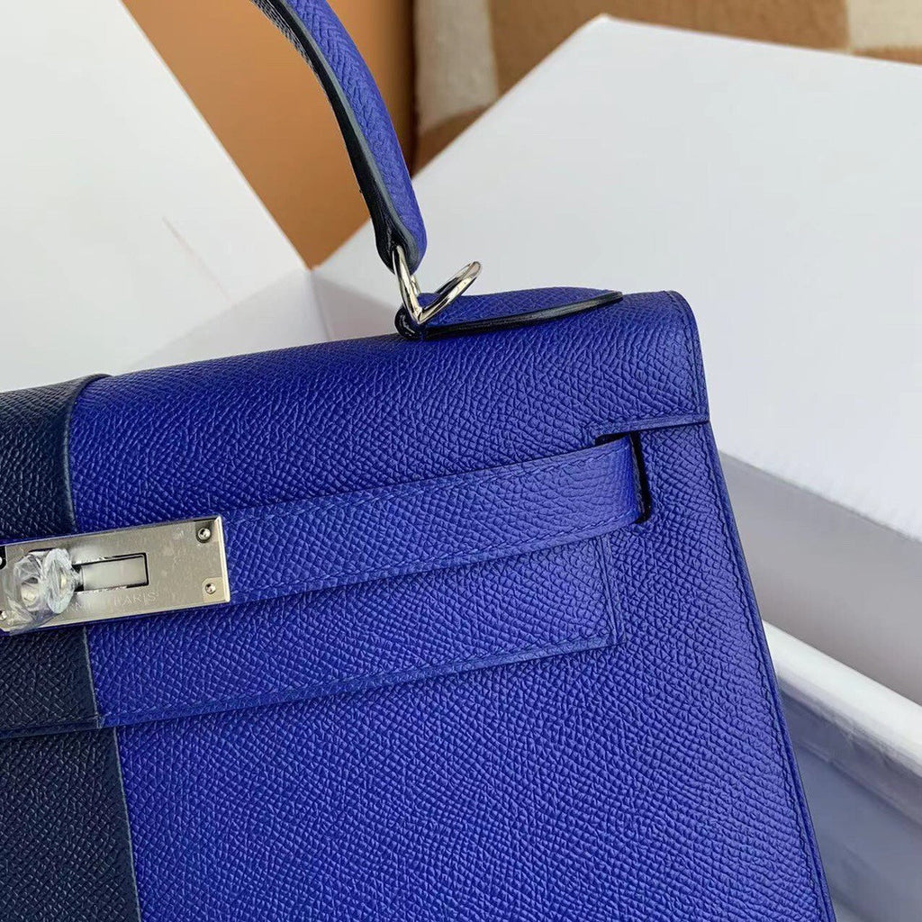 Hermès 28 cm Special Edition Blue Tri Coloured Epsom Kelly