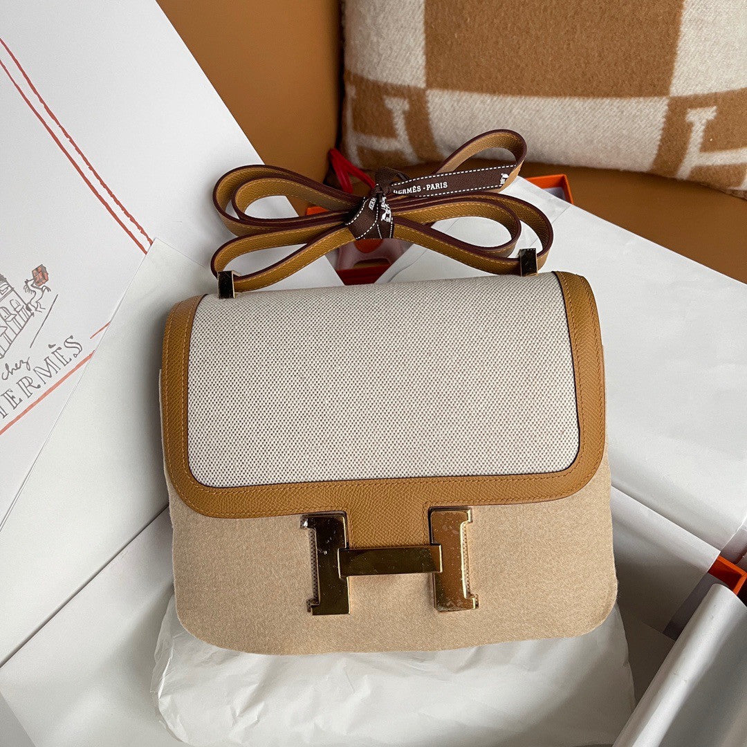 HERMES CONSTANCE 24 TOILE DE CAMP BISCUIT EPSOM PALLADIUM HARDWARE