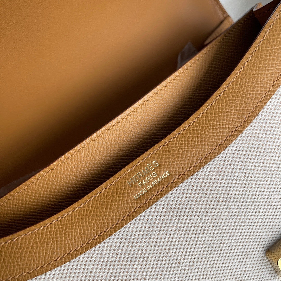 HERMES CONSTANCE 24 TOILE DE CAMP BISCUIT EPSOM PALLADIUM HARDWARE