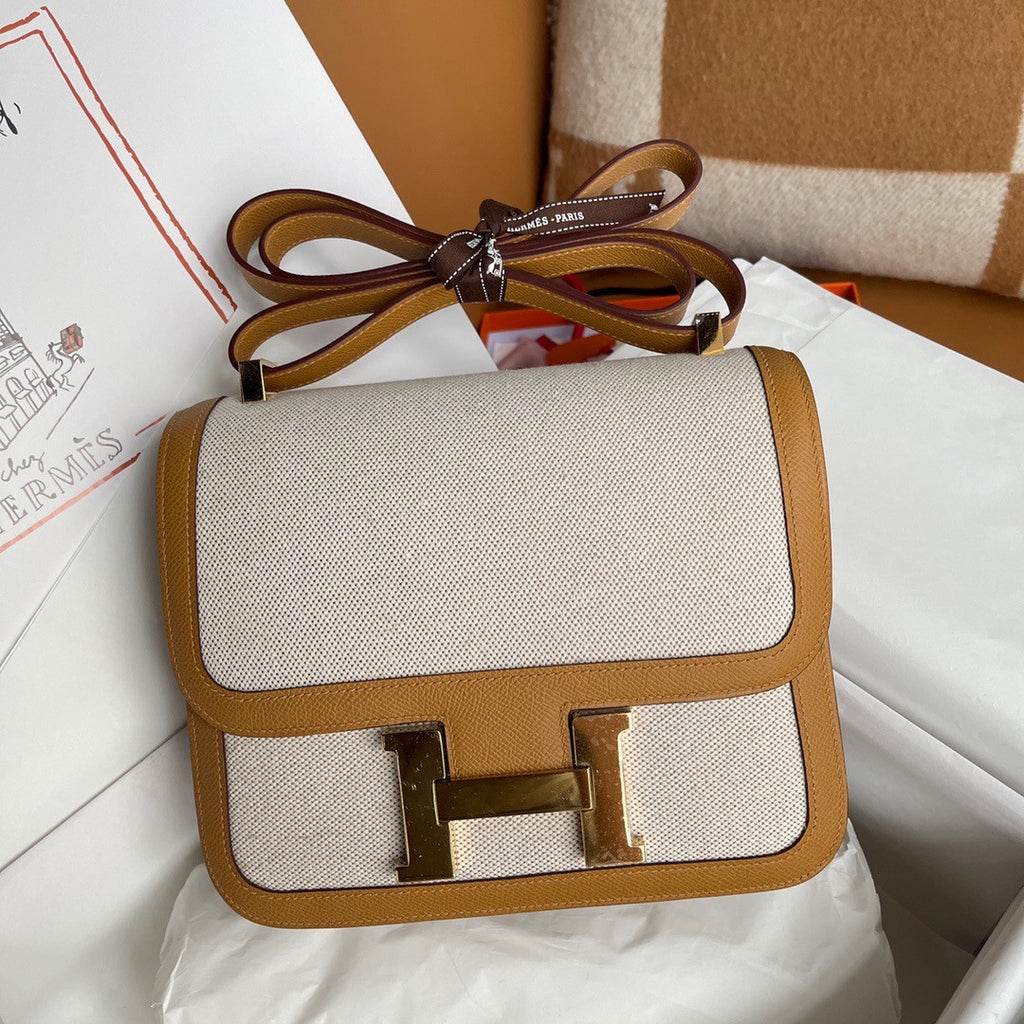 HERMES CONSTANCE 24 TOILE DE CAMP BISCUIT EPSOM PALLADIUM HARDWARE