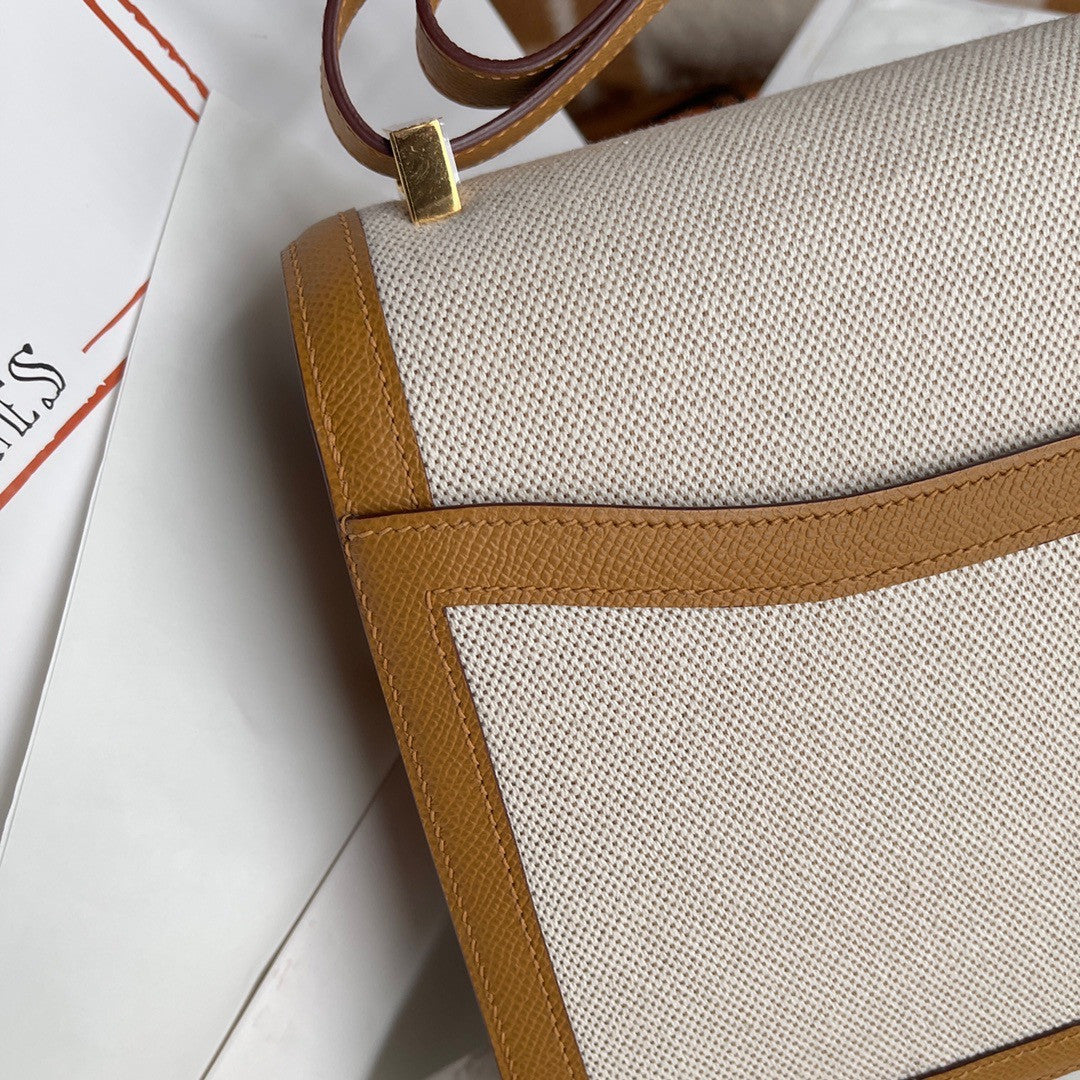 HERMES CONSTANCE 24 TOILE DE CAMP BISCUIT EPSOM PALLADIUM HARDWARE