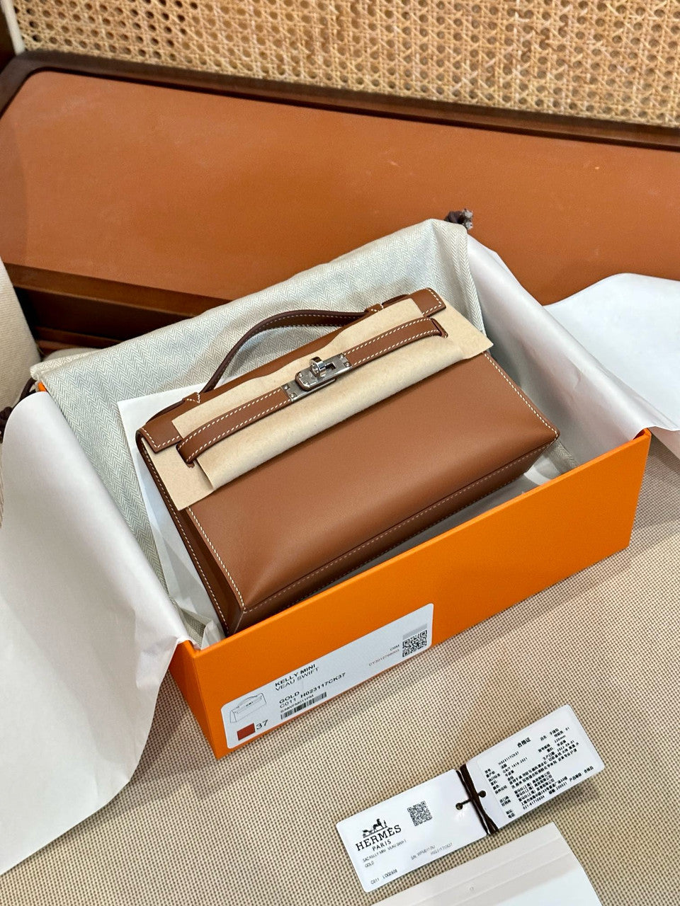 Hermès Gold Mini Kelly Pochette Swift leather Palladium hardware