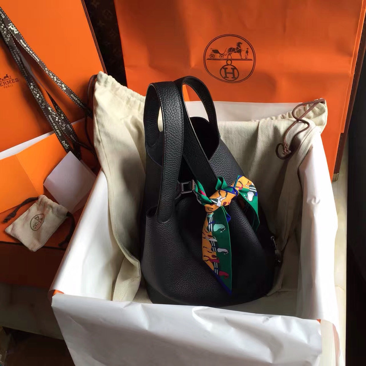 Hermes Black Picotin Lock MM Togo Leather Bag
