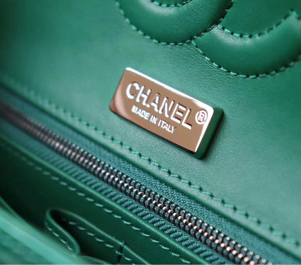 Chanel Emerald Shinny Alligator Classic  Flap Bag  with Silver Hardware
