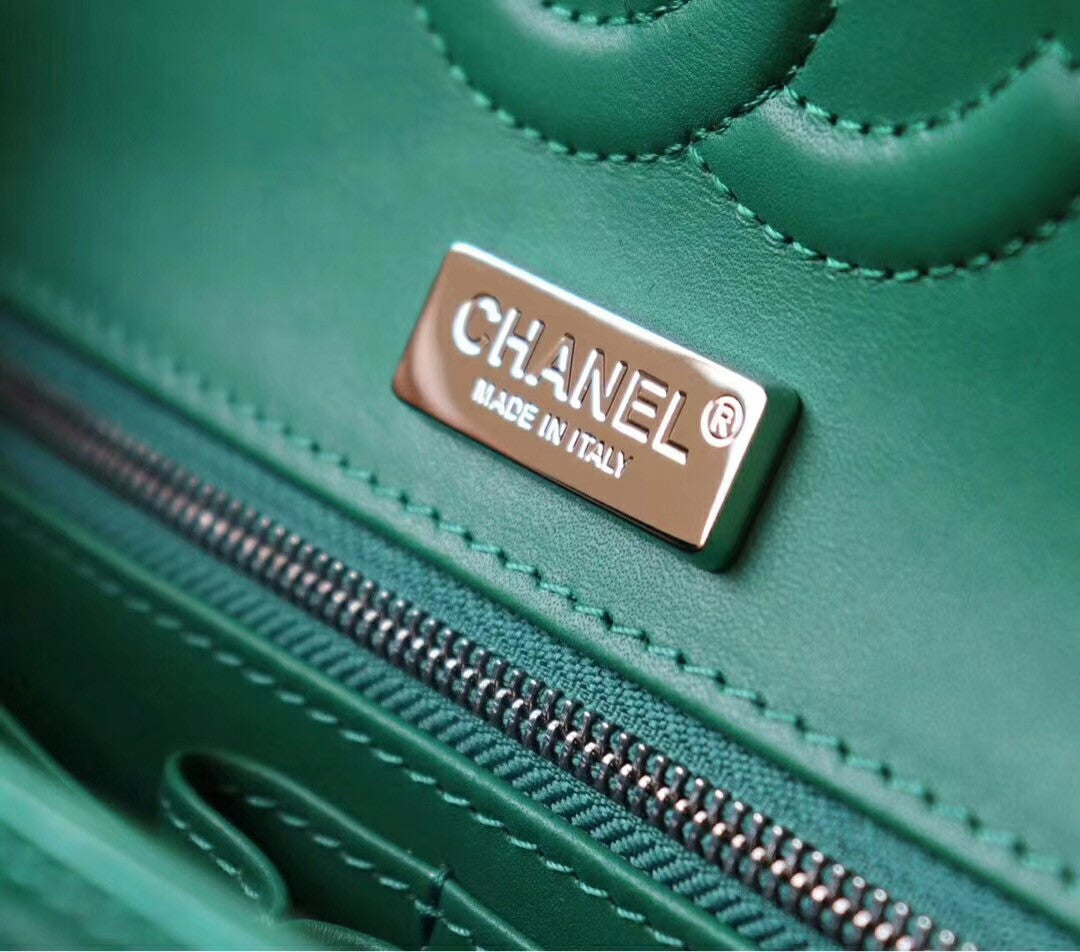 Chanel Emerald Shinny Alligator Classic  Flap Bag  with Silver Hardware