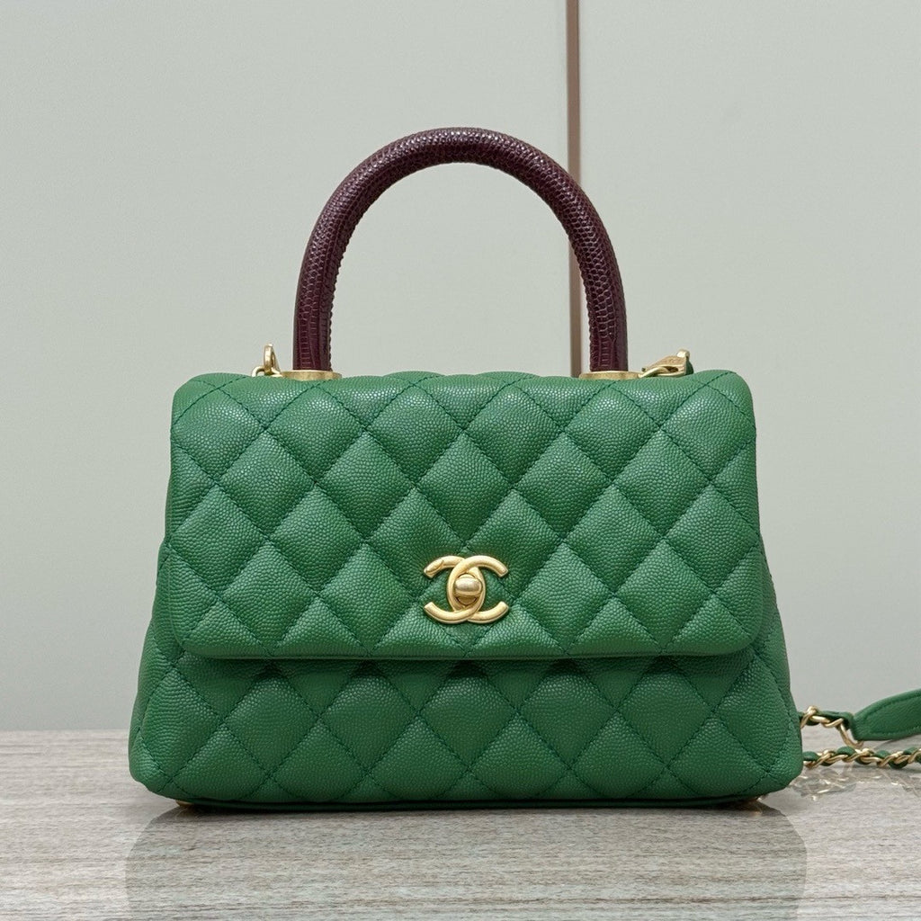 Chanel Green Lizard Top Handle Coco Handle Small Bag