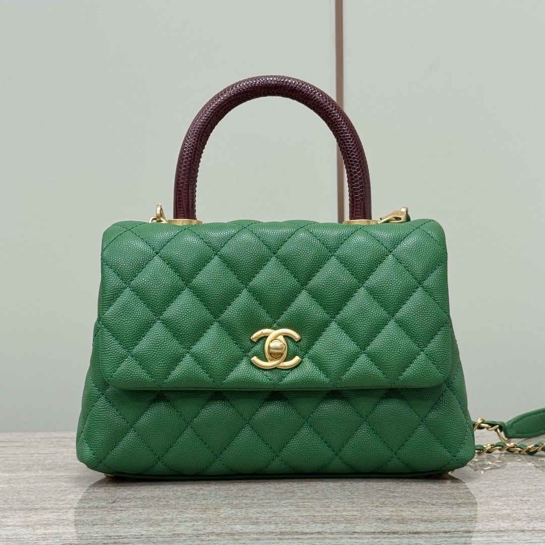 Chanel Green Lizard Top Handle Coco Handle Small Bag