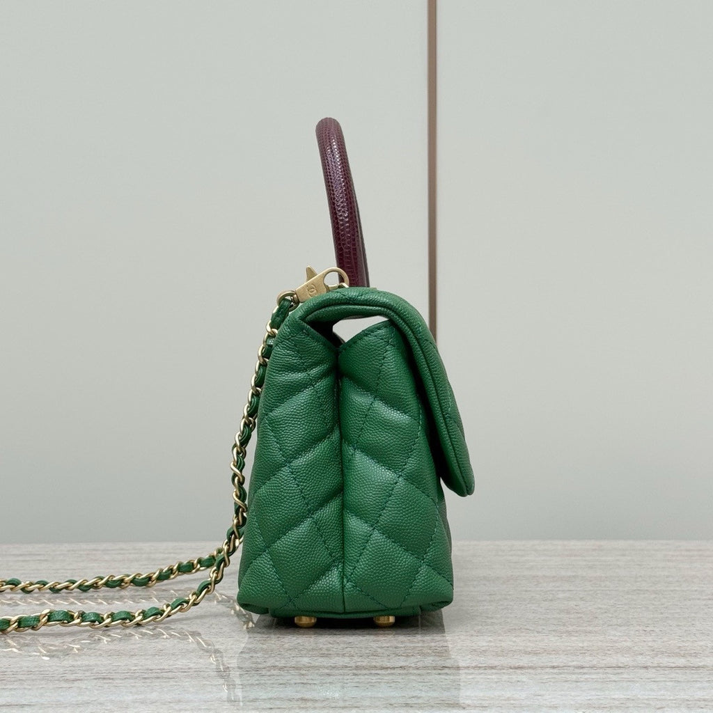 Chanel Green Lizard Top Handle Coco Handle Small Bag
