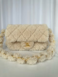 CHANEL FALL-WINTER 2024/25   SMALL FLAP BAG  Beige Shearling Lambskin Chanel