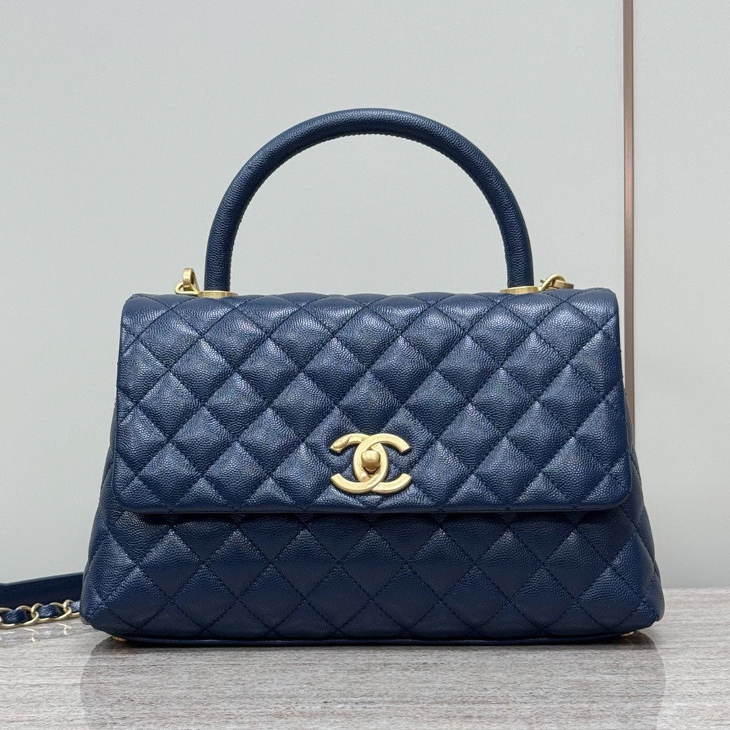 Chanel Medium Co Co Lizard Top Handle Blue Flap Bag