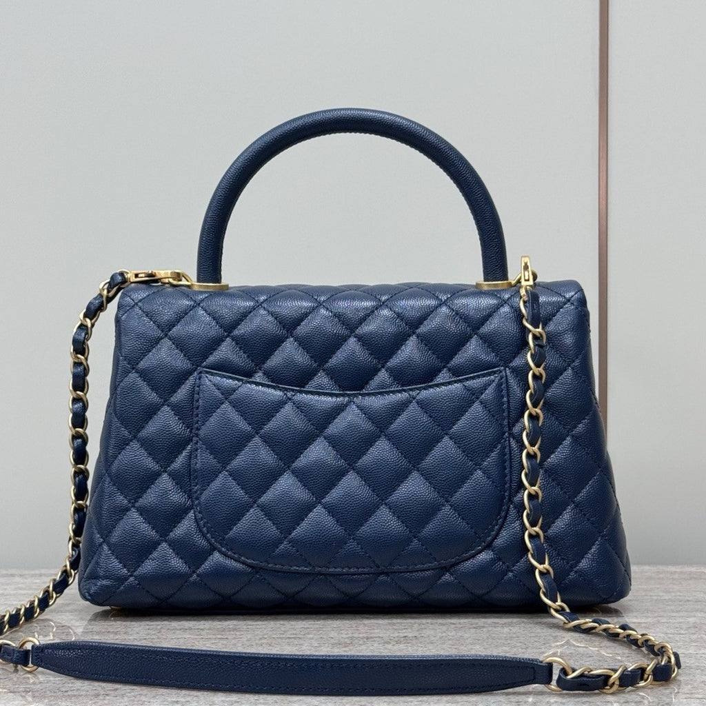 Chanel Medium Co Co Lizard Top Handle Blue Flap Bag