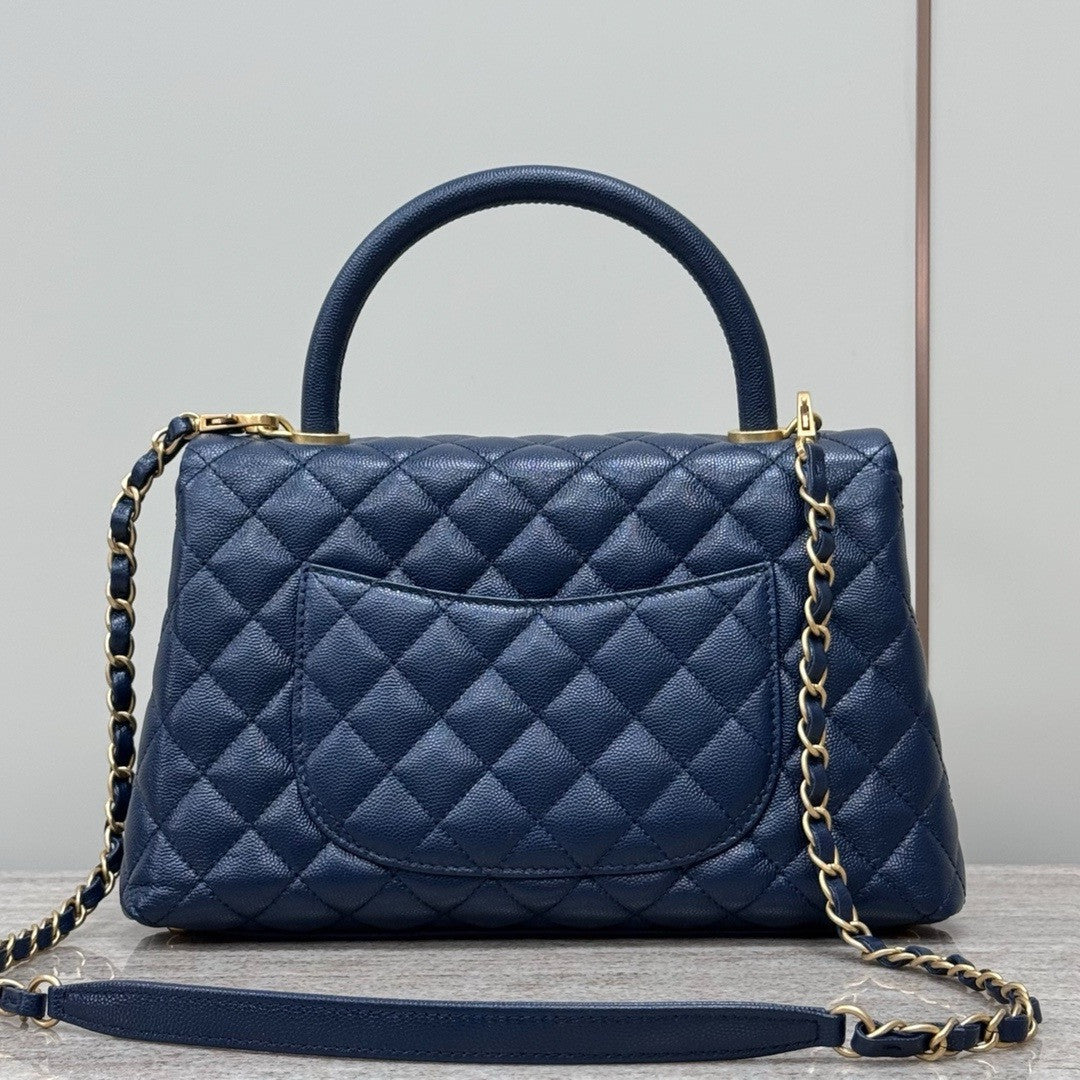 Chanel Medium Co Co Lizard Top Handle Blue Flap Bag