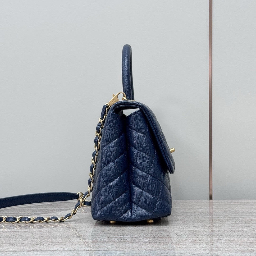 Chanel Medium Co Co Lizard Top Handle Blue Flap Bag