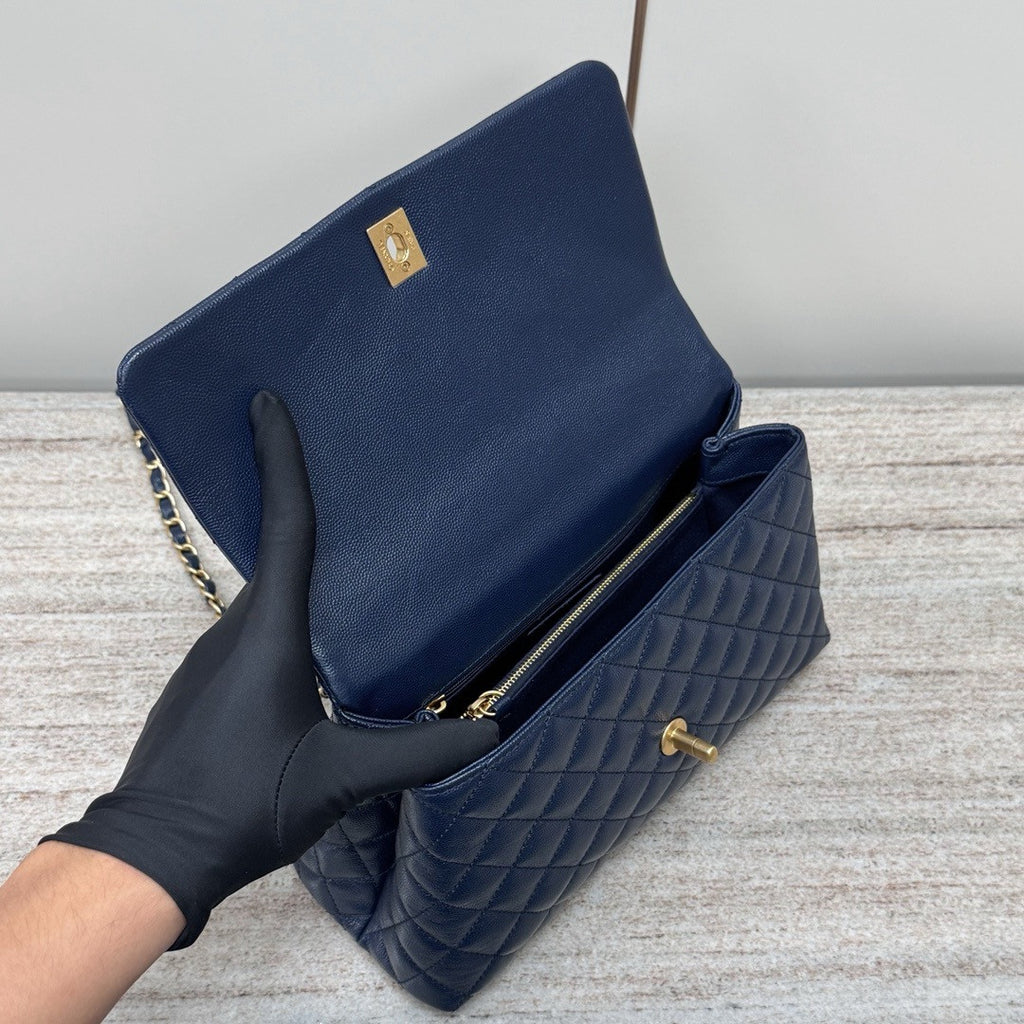 Chanel Medium Co Co Lizard Top Handle Blue Flap Bag