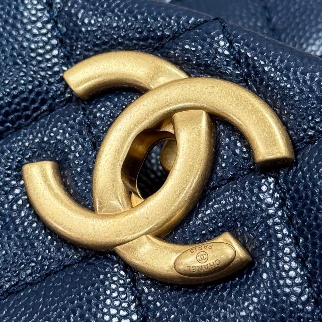 Chanel Medium Co Co Lizard Top Handle Blue Flap Bag