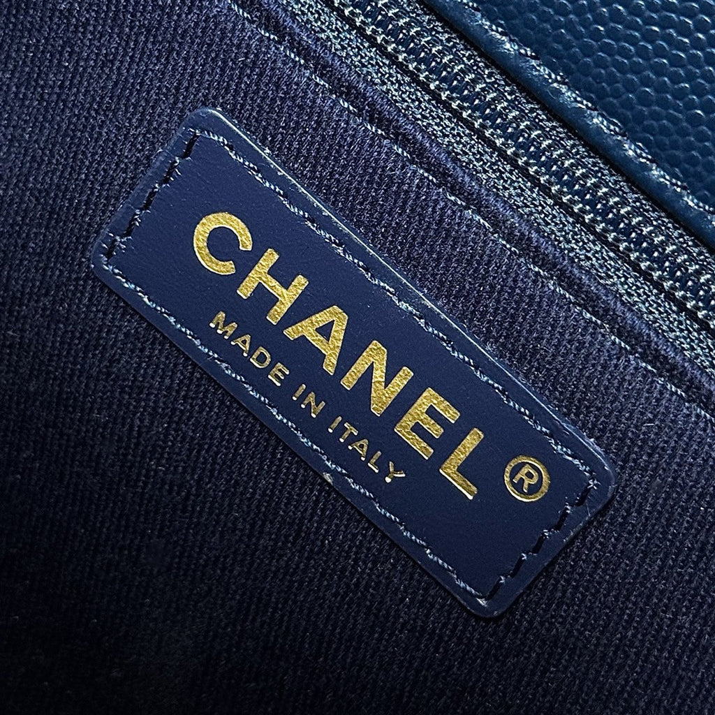Chanel Medium Co Co Lizard Top Handle Blue Flap Bag