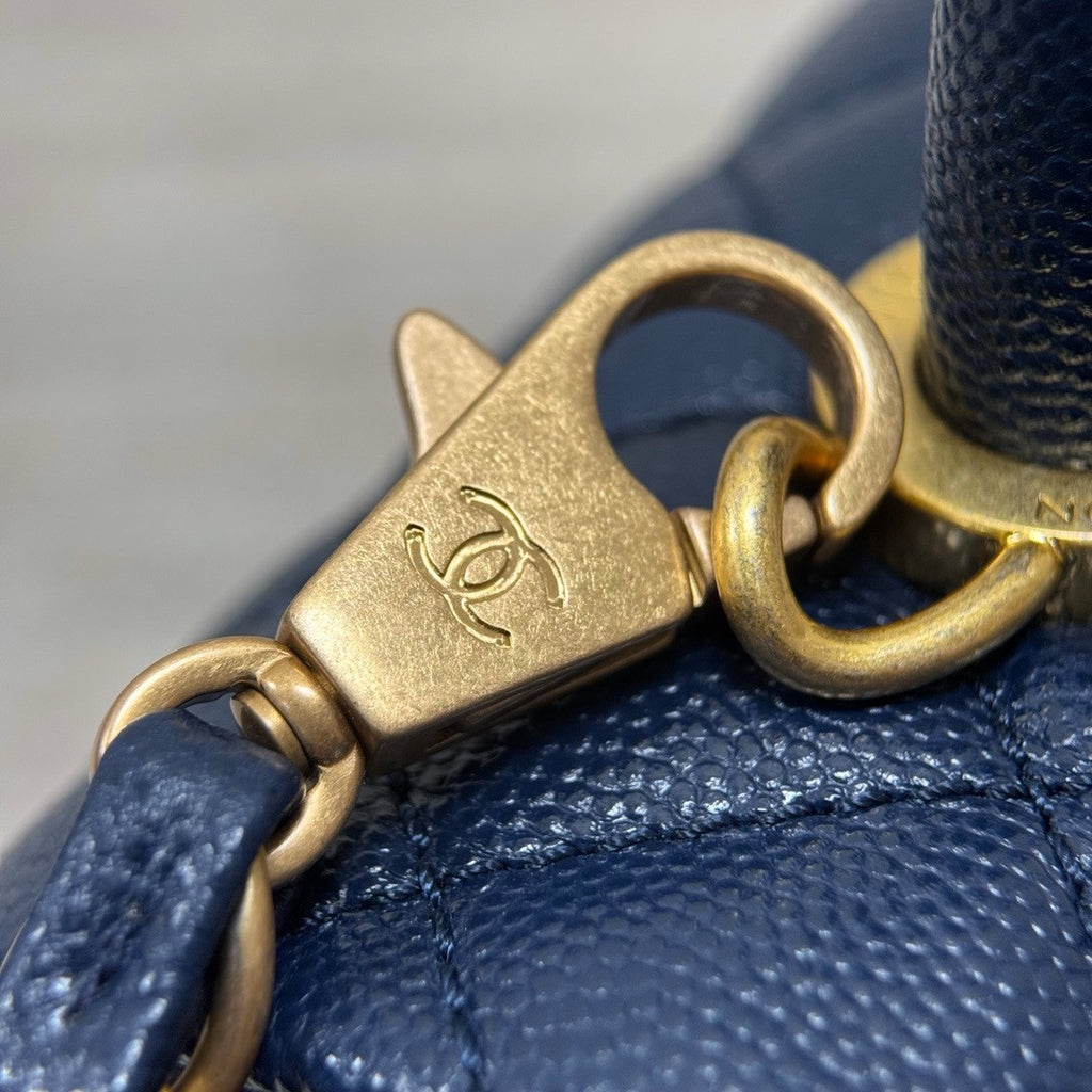 Chanel Medium Co Co Lizard Top Handle Blue Flap Bag