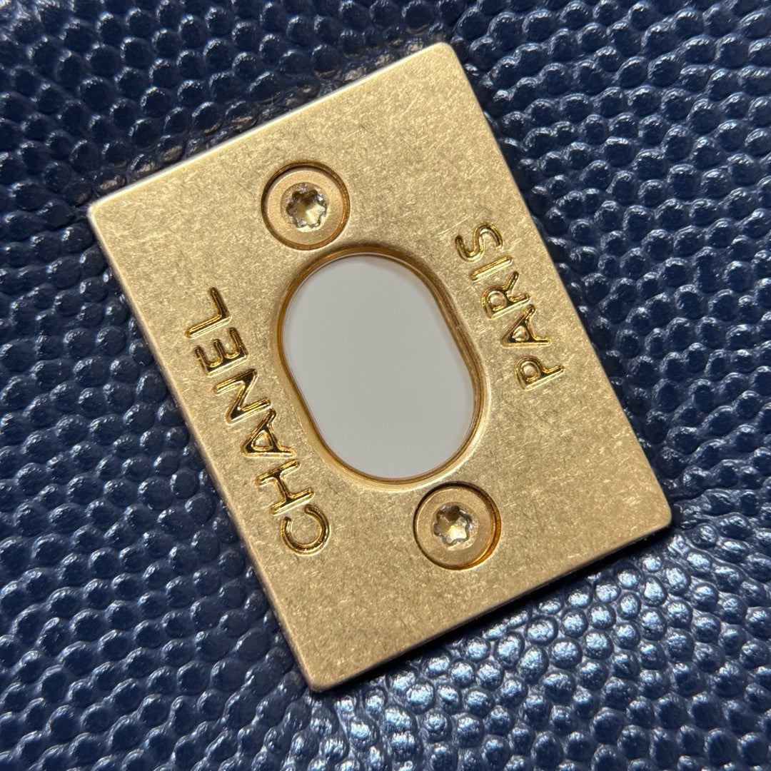 Chanel Medium Co Co Lizard Top Handle Blue Flap Bag