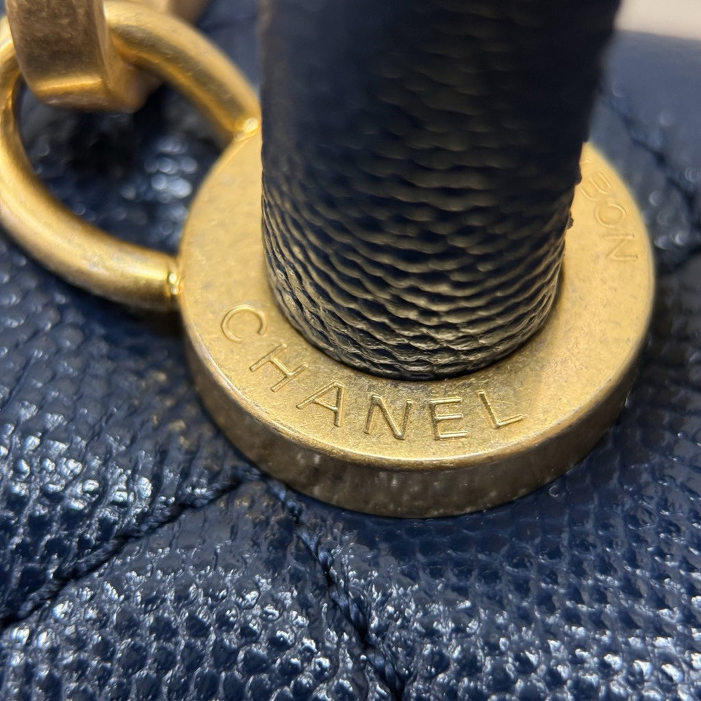 Chanel Medium Co Co Lizard Top Handle Blue Flap Bag