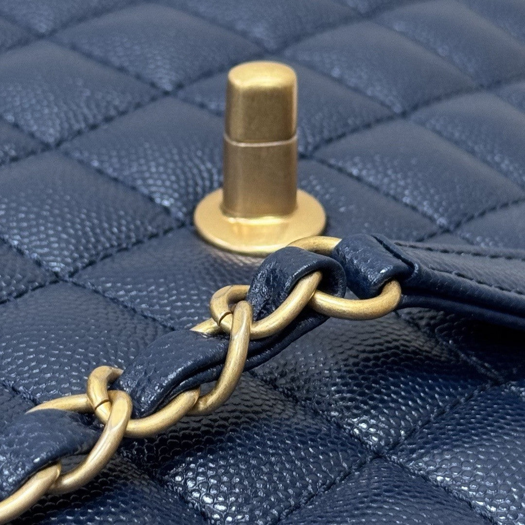 Chanel Medium Co Co Lizard Top Handle Blue Flap Bag