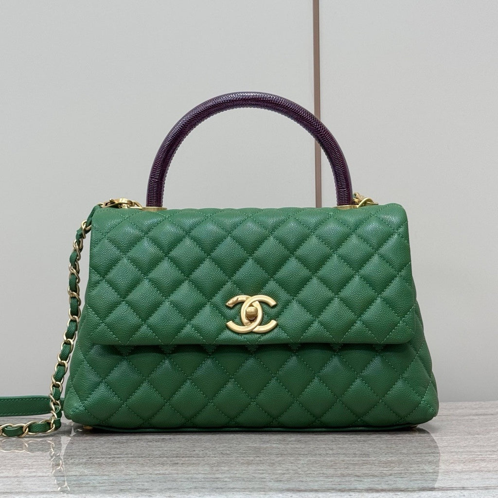 Chanel Medium Co Co Lizard Top Handle Green Flap Bag