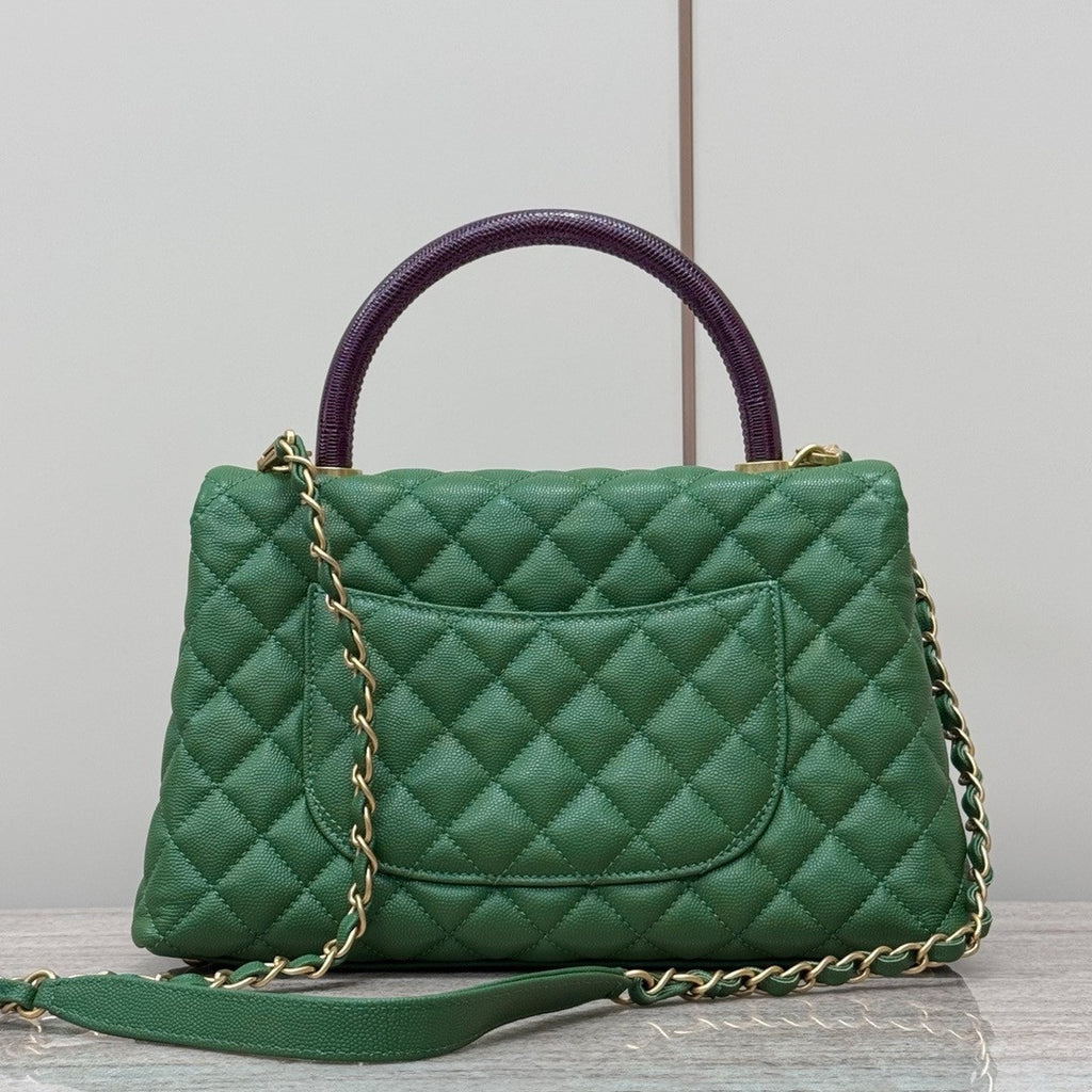 Chanel Medium Co Co Lizard Top Handle Green Flap Bag