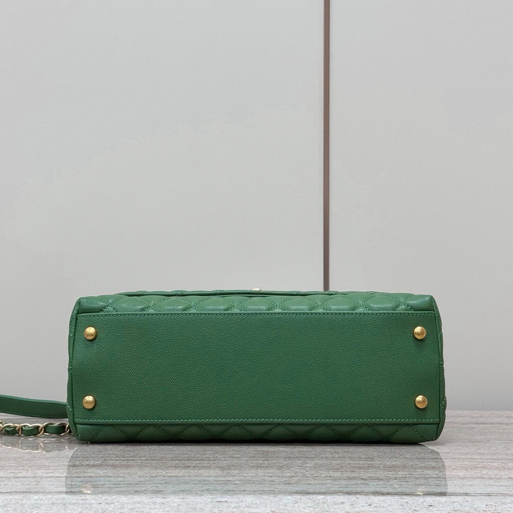 Chanel Medium Co Co Lizard Top Handle Green Flap Bag