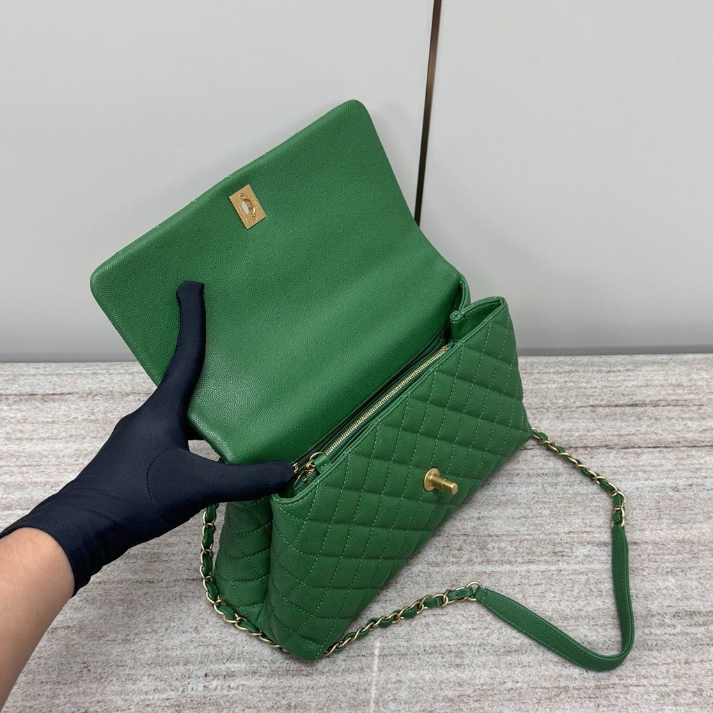 Chanel Medium Co Co Lizard Top Handle Green Flap Bag