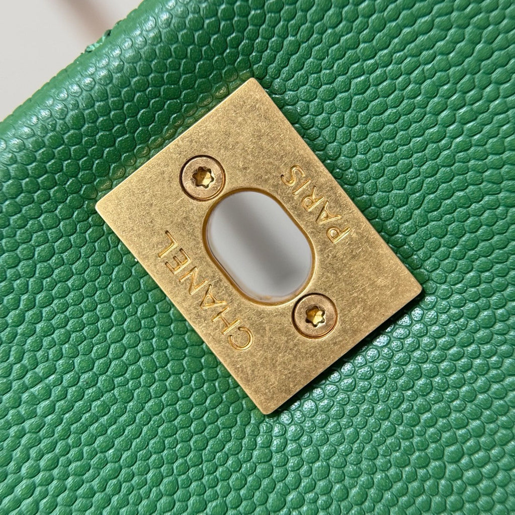 Chanel Medium Co Co Lizard Top Handle Green Flap Bag