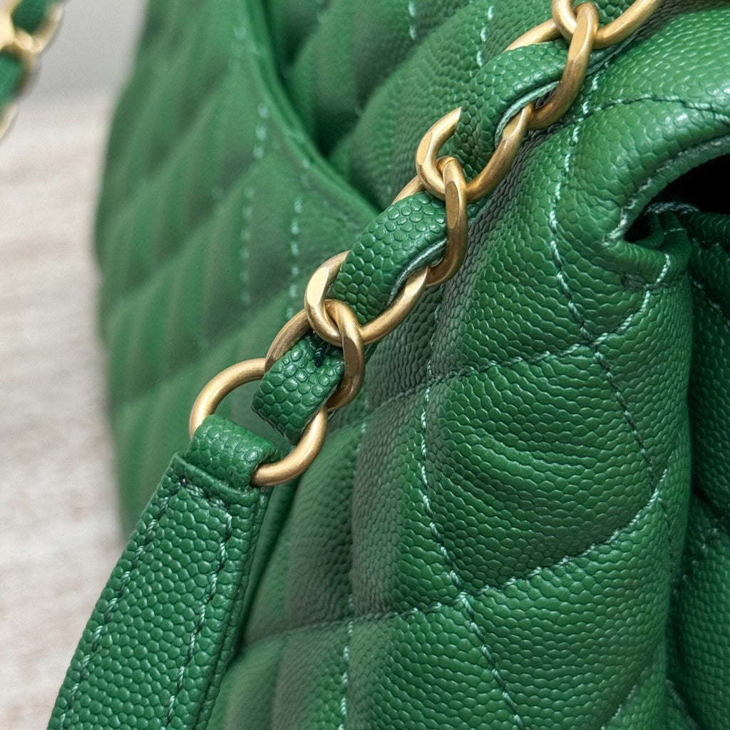 Chanel Medium Co Co Lizard Top Handle Green Flap Bag