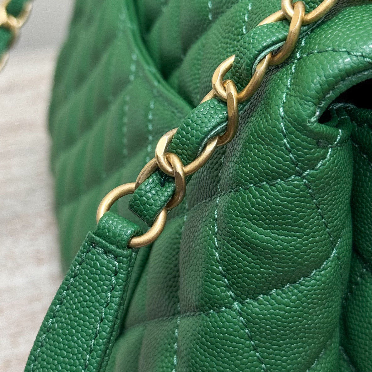 Chanel Medium Co Co Lizard Top Handle Green Flap Bag