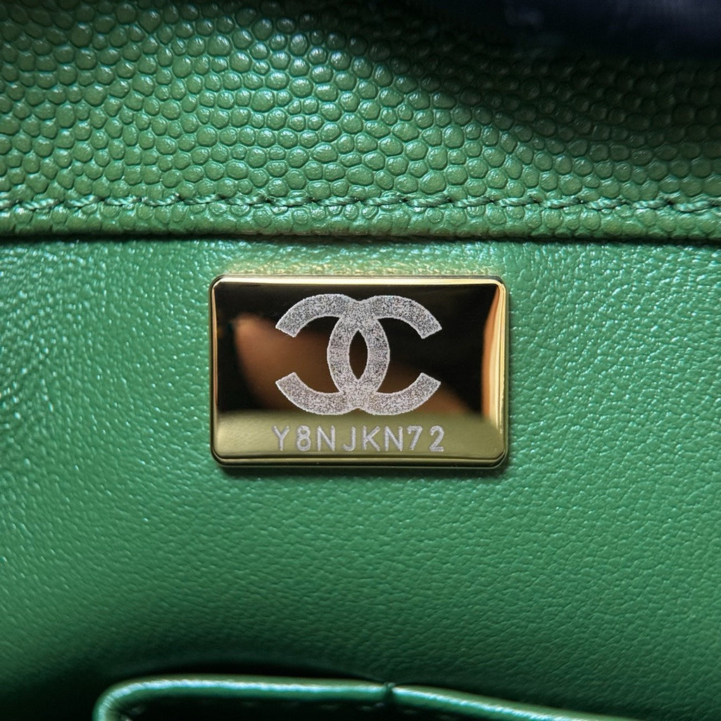 Chanel Medium Co Co Lizard Top Handle Green Flap Bag