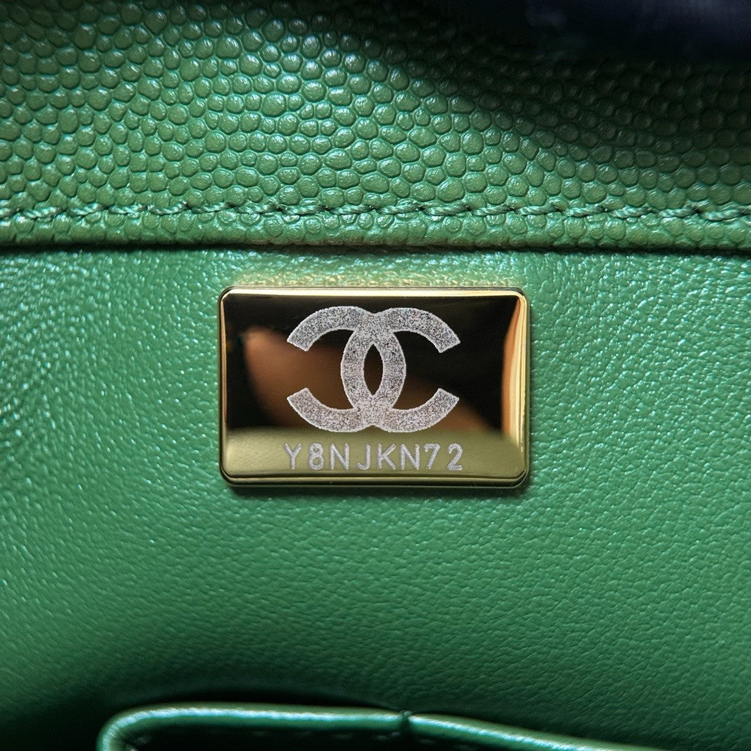 Chanel Medium Co Co Lizard Top Handle Green Flap Bag