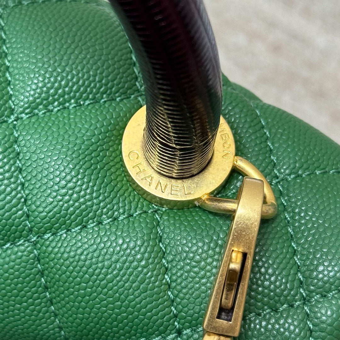 Chanel Medium Co Co Lizard Top Handle Green Flap Bag